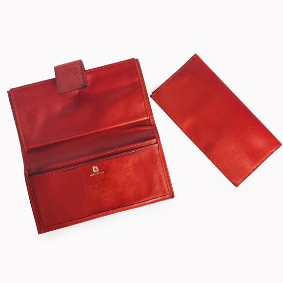 Vintage Anne Klein Wallet Checkbook Holder Bifold Rust Leather Kiss Lock - Picture 6 of 11